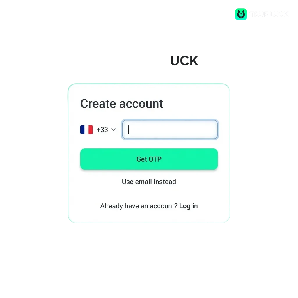 TrueLuck casino registration and login page showing account verification process and welcome bonuses in France