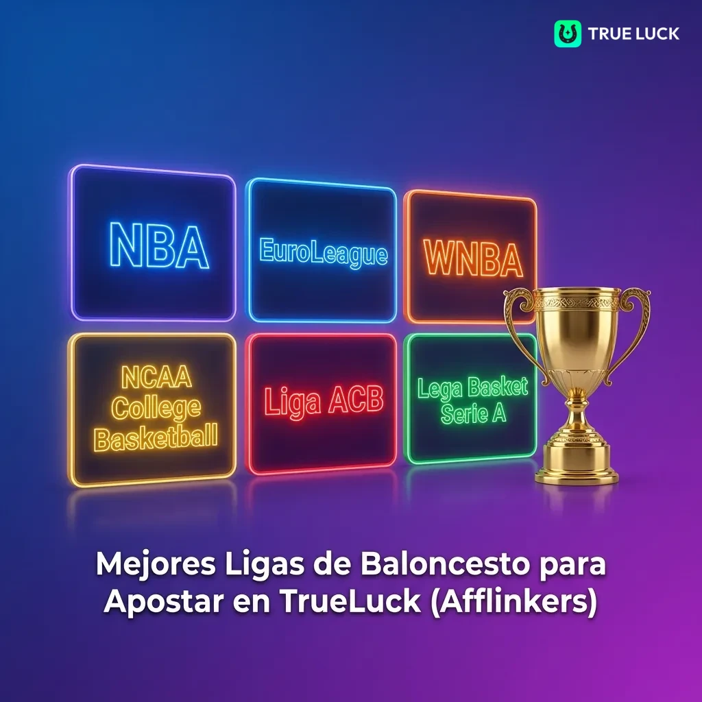Basketball leagues display showing NBA, ACB, Euroleague betting options on TrueLuck platform with market selections