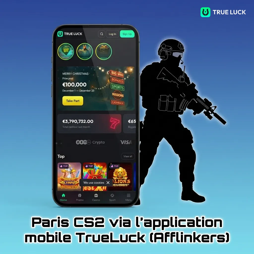TrueLuck mobile app interface showing CS2 betting options with live scores and match selection on smartphone screen