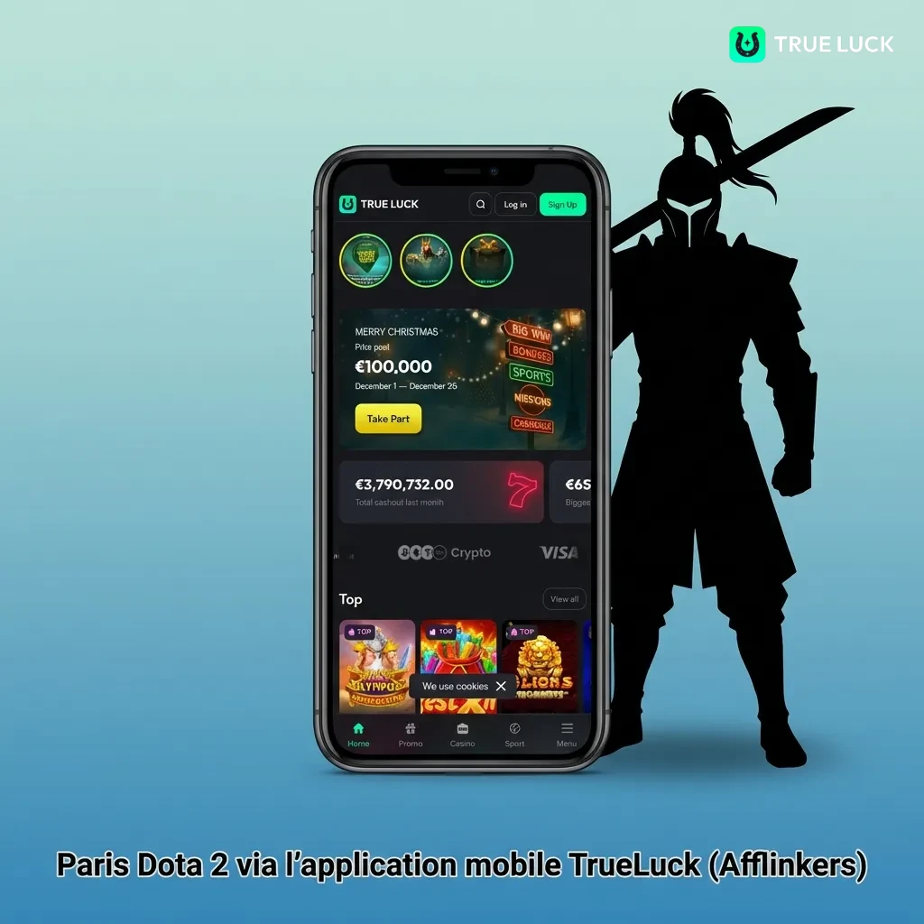 TrueLuck mobile app interface showing Dota 2 esports betting options with live match notifications and touch-optimized layout