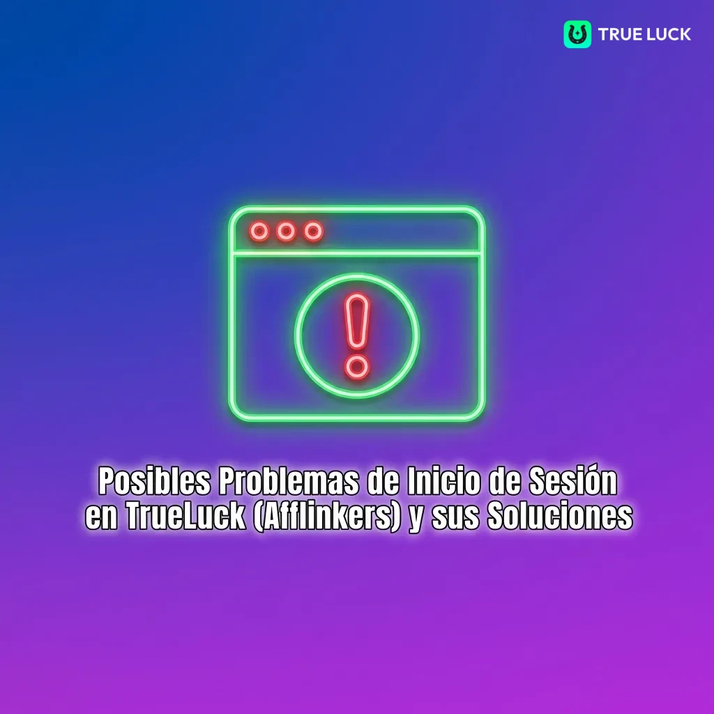 TrueLuck login troubleshooting table showing common problems like incorrect password, blocked account, and their solutions