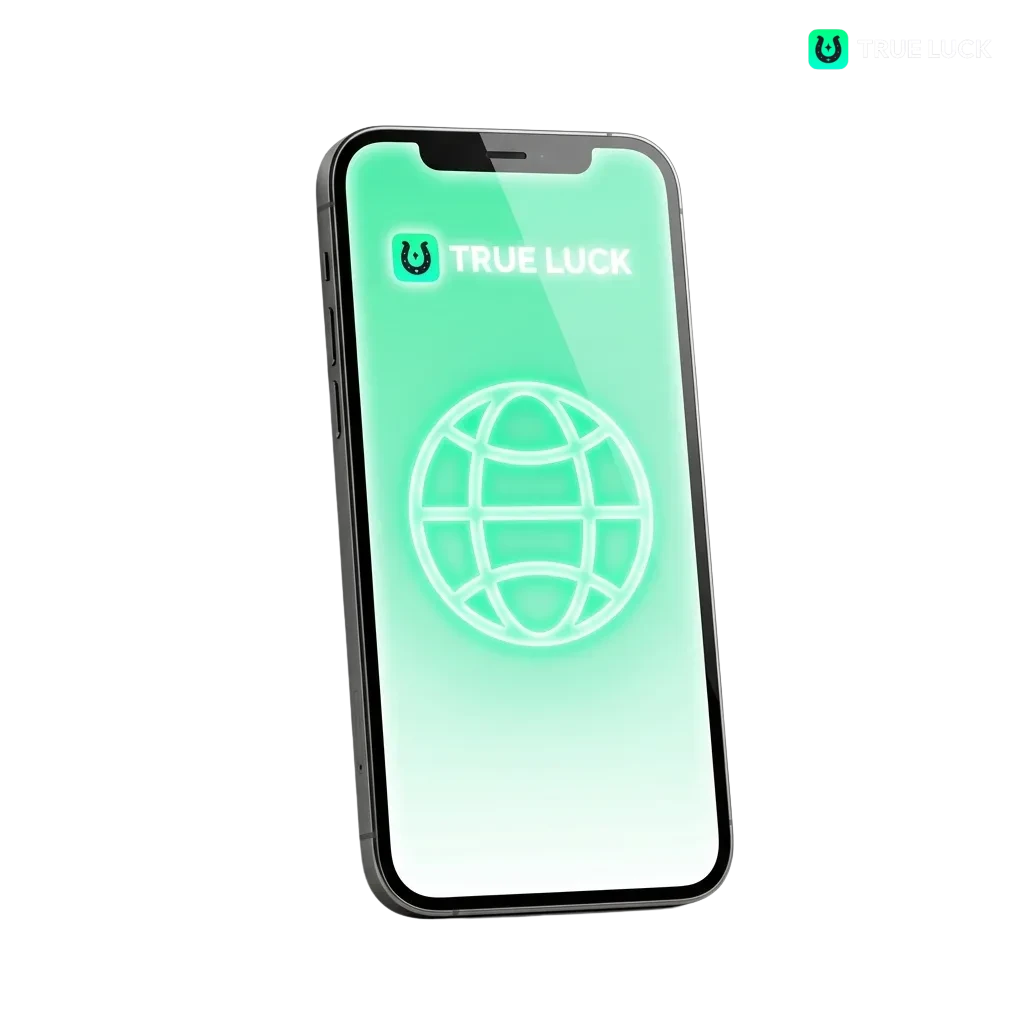 TrueLuck app interface showing sports betting, casino games, and welcome bonus offer on mobile device screen