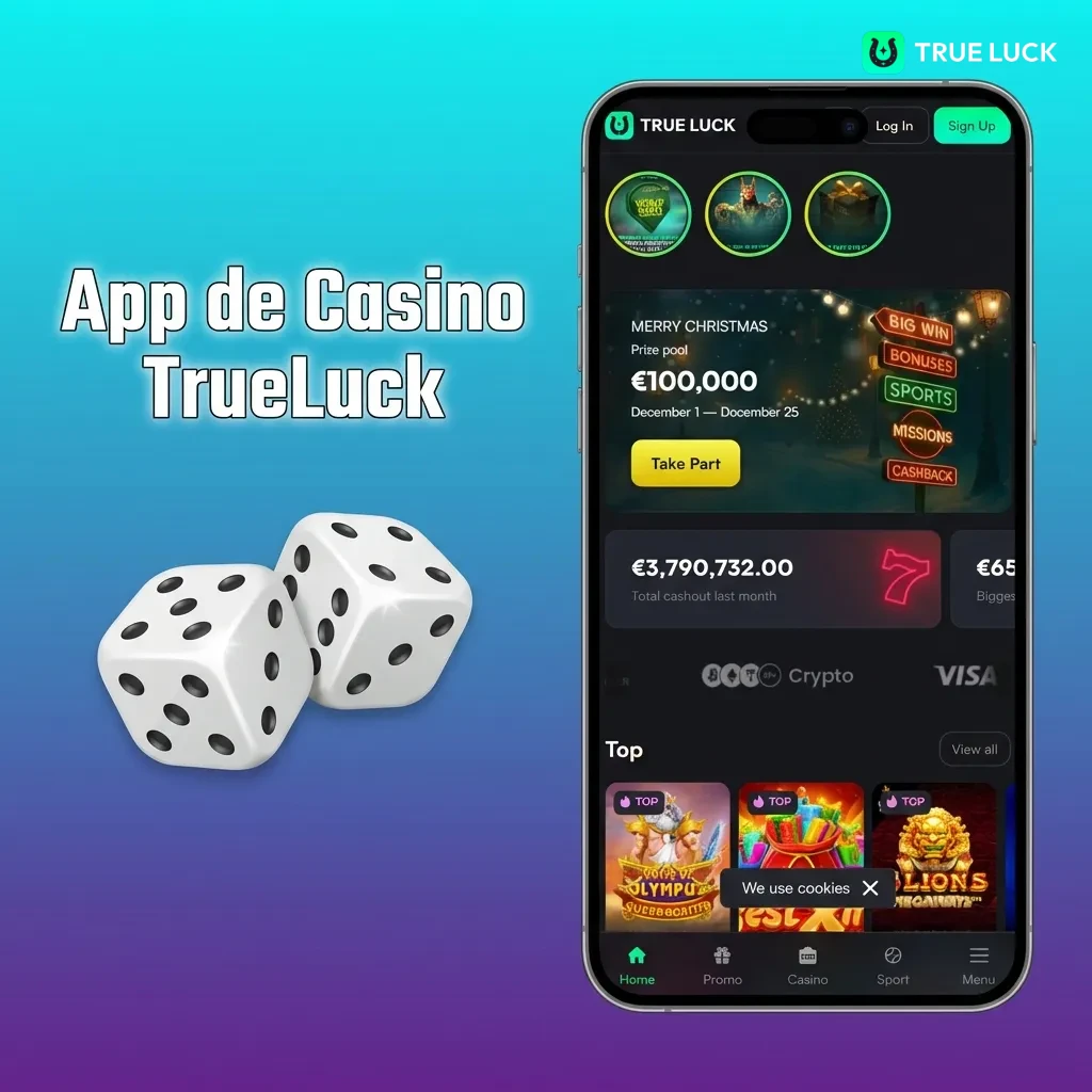 App móvil TrueLuck mostrando juegos de casino en vivo, tragamonedas y mesas de blackjack con interfaz intuitiva