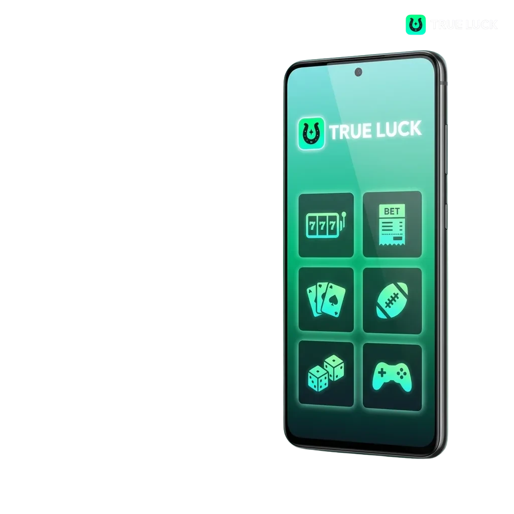 TrueLuck Android app interface showing mobile betting and casino games available for free download