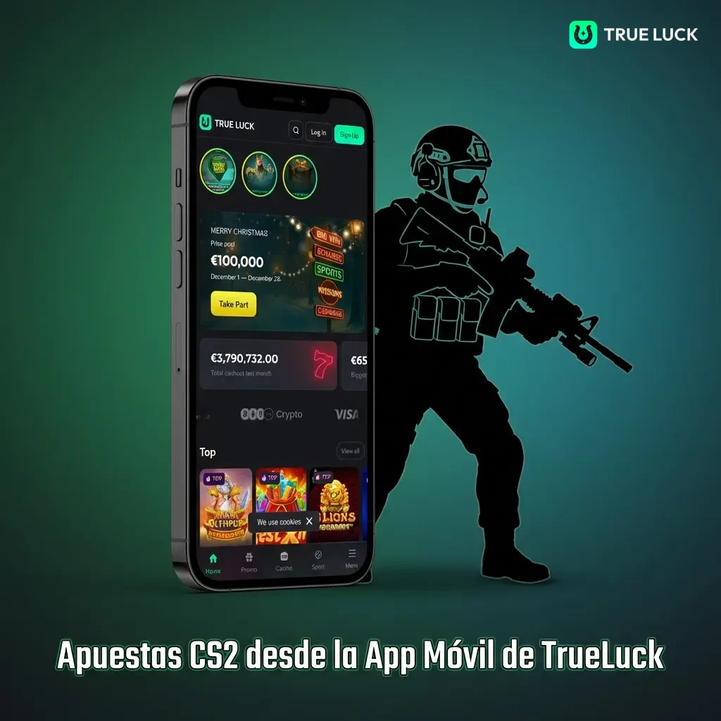 TrueLuck mobile app interface showing CS2 betting options with live odds and tournament notifications on smartphone screen