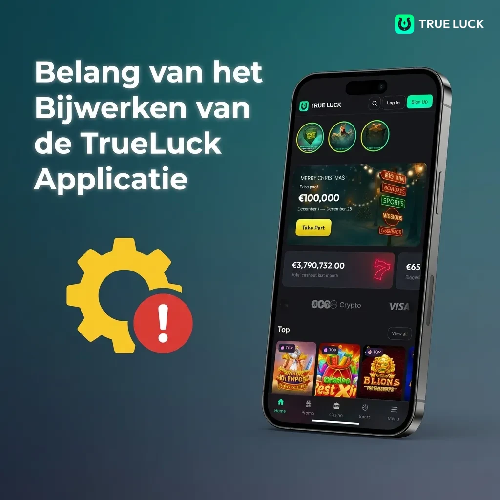 TrueLuck app update screen showing new games, security features, and improved performance on mobile device