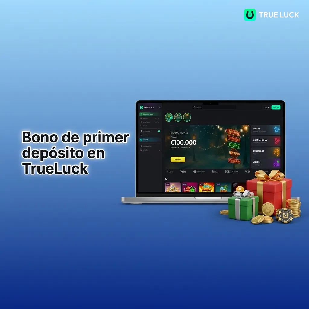 TrueLuck welcome bonus package showing 250% casino bonus, 100% sports bonus, and 175 free spins for Spanish players