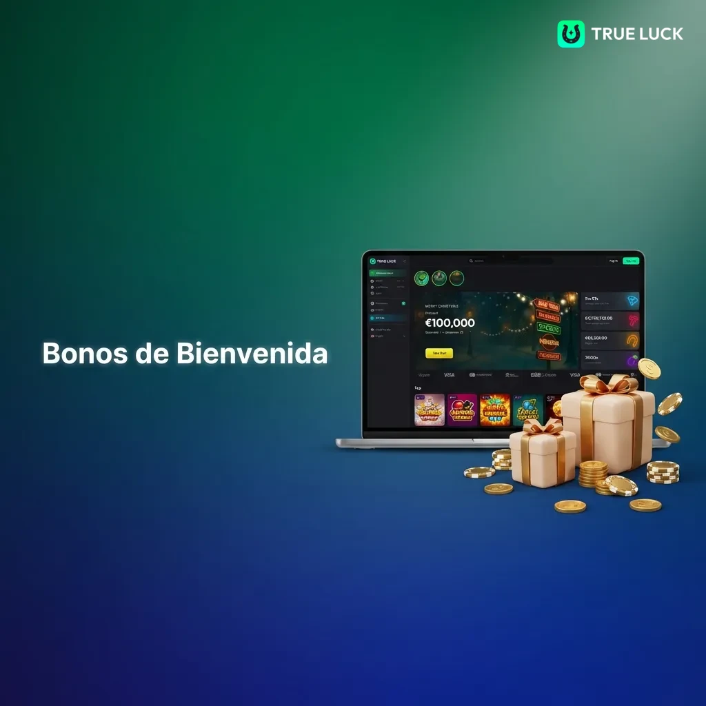 Tabla comparativa de bonos de bienvenida de TrueLuck mostrando ofertas para tragamonedas, casino en vivo y apuestas deportivas