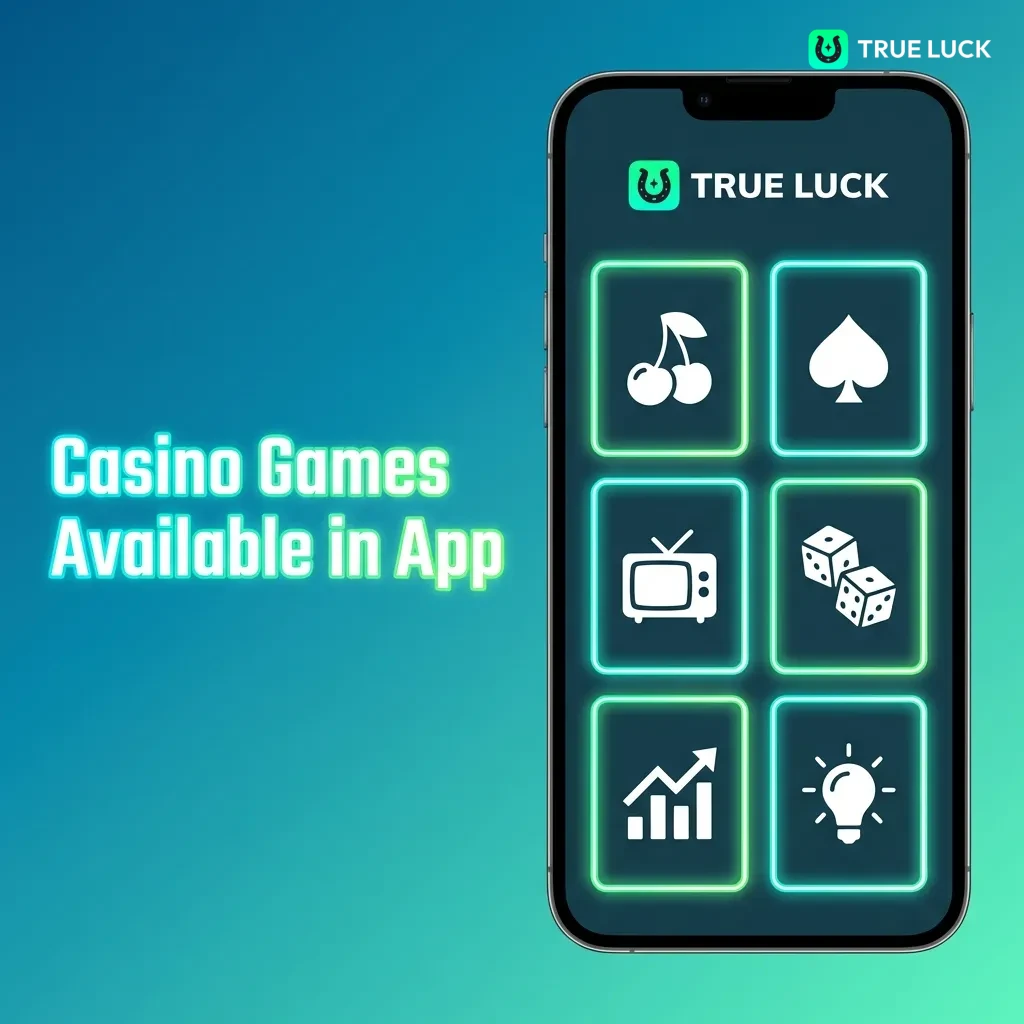 TrueLuck casino app showing slots, table games, and live dealer options with demo and real money play modes available.