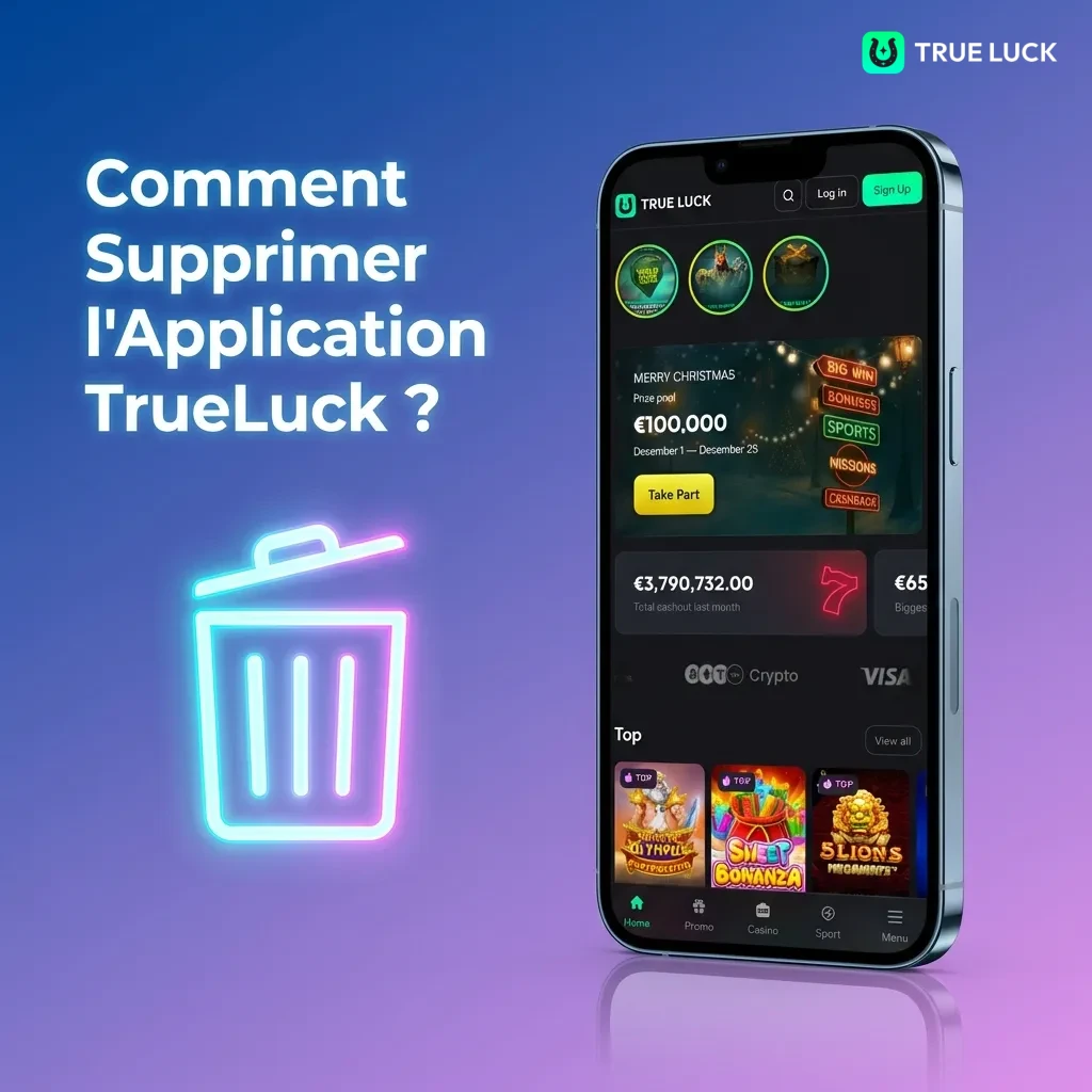 Screenshot showing how to uninstall TrueLuck app on Android and iOS devices with step-by-step instructions