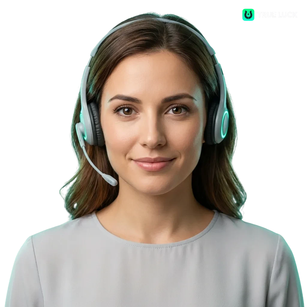 TrueLuck Spain contact page showing email, live chat, phone, and social media options with response times