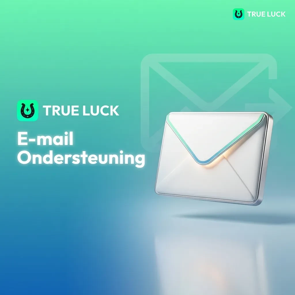 Email support interface for TrueLuck casino showing contact addresses and response time information