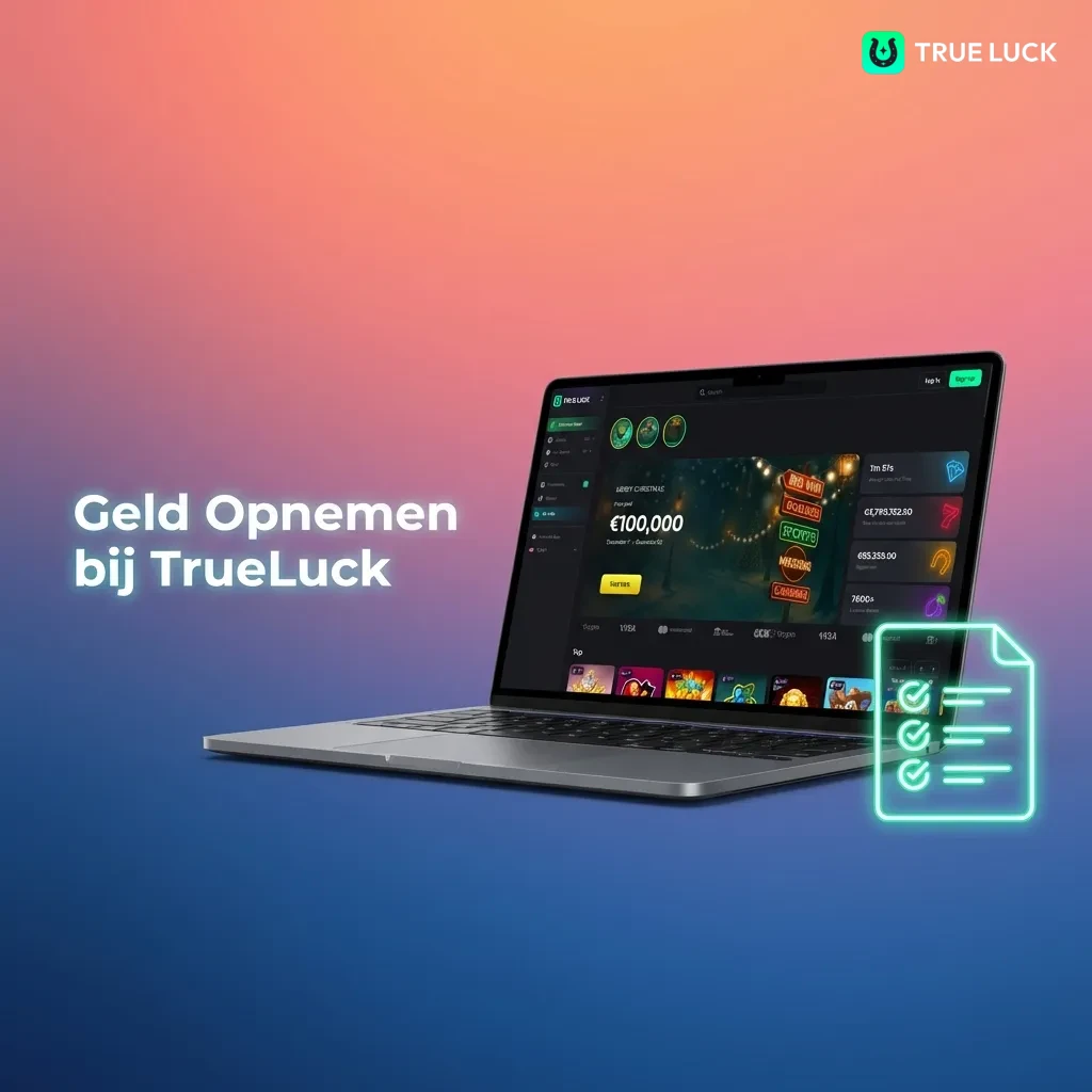 TrueLuck withdrawal process showing account menu with withdraw button and payment method selection options.