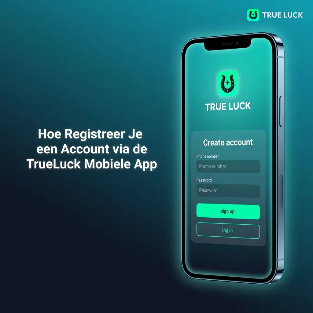 TrueLuck mobile app registration screen showing sign-up form with email, phone, and password fields