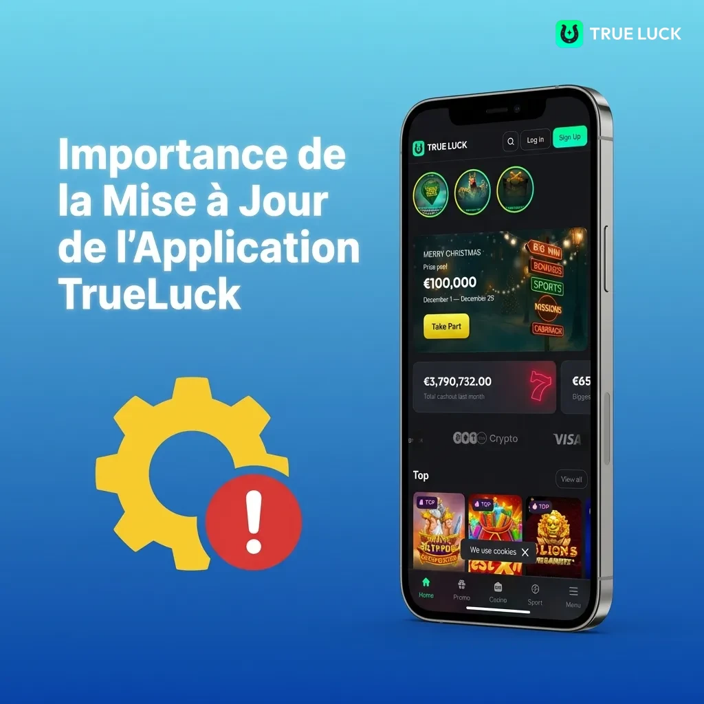 TrueLuck app update screen showing security fixes, faster game loading, and new payment methods for seamless betting experience
