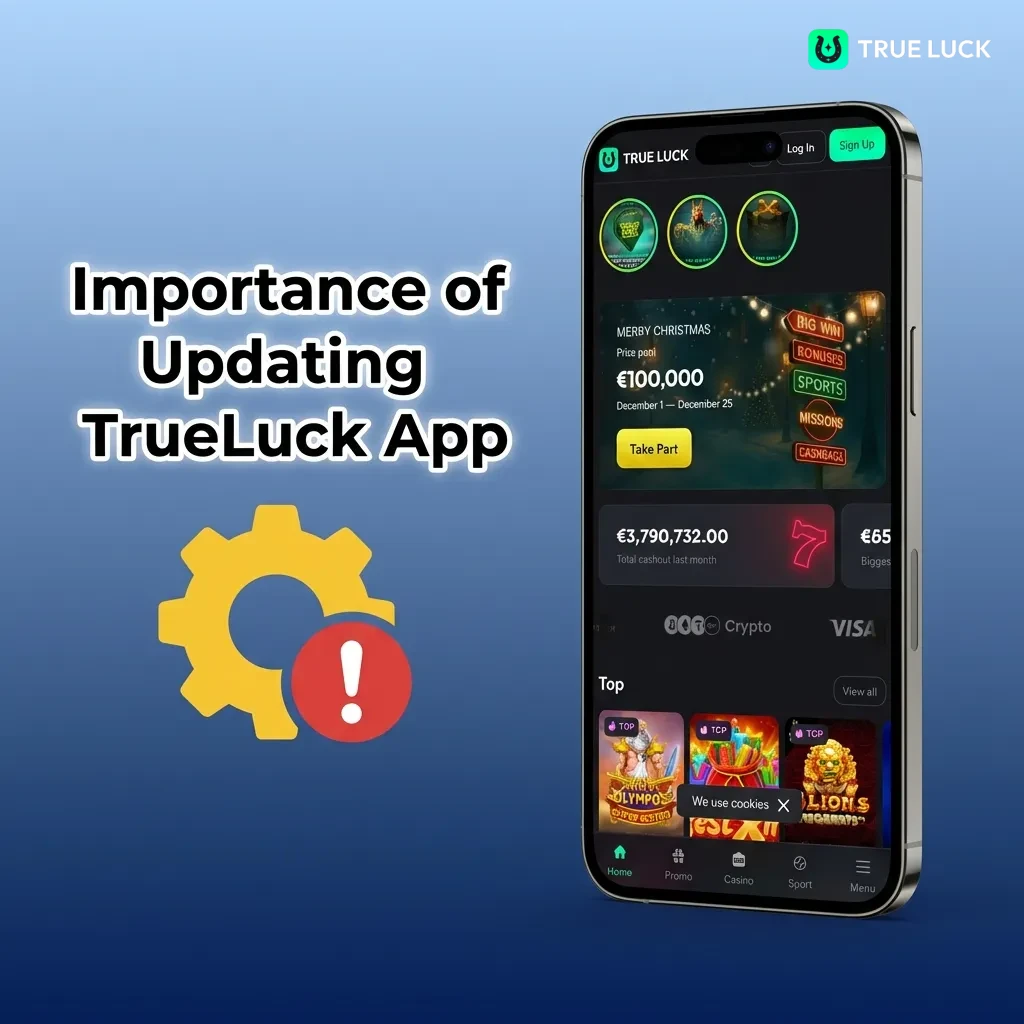 Person updating TrueLuck app on smartphone to access security patches, bug fixes, and new gaming features