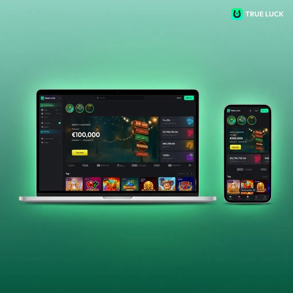 TrueLuck website interface showing navigation menu with Sports, Casino, Live Betting options and homepage with live odds display