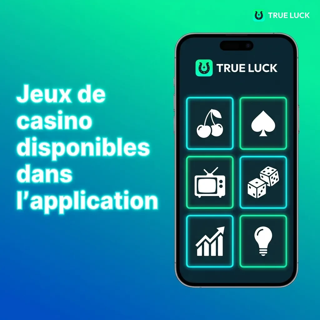 Collection de jeux de casino TrueLack incluant machines à sous populaires, roulette en direct et jeux de table variés
