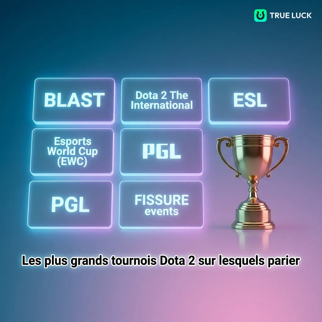 Major Dota 2 tournaments including The International, ESL, and BLAST events for competitive esports betting