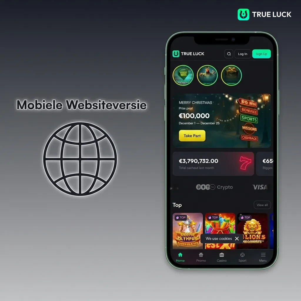 Mobiele website interface geoptimaliseerd voor smartphone met touchbediening en snelle toegang tot spellen en weddenschappen