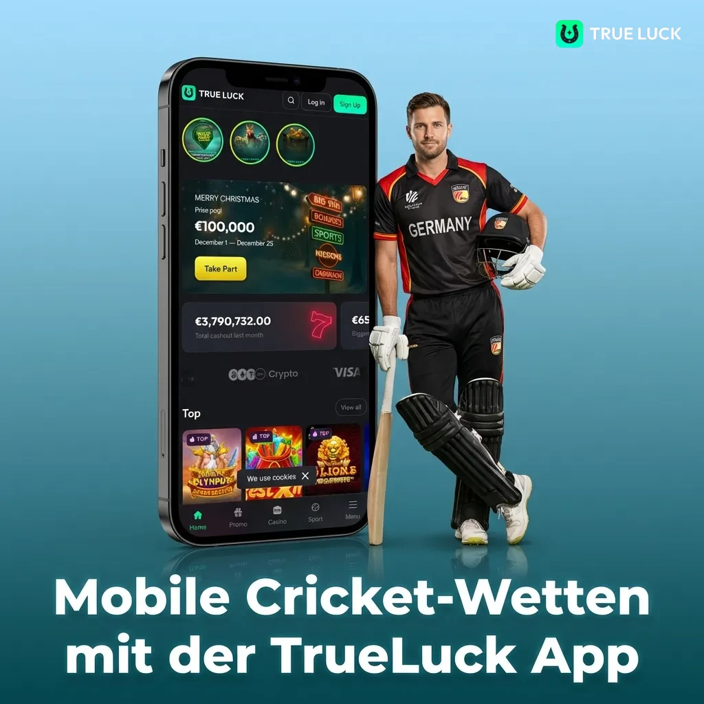 TrueLuck App auf Smartphone zeigt Cricket-Wetten Interface mit Live-Quoten und Spielständen