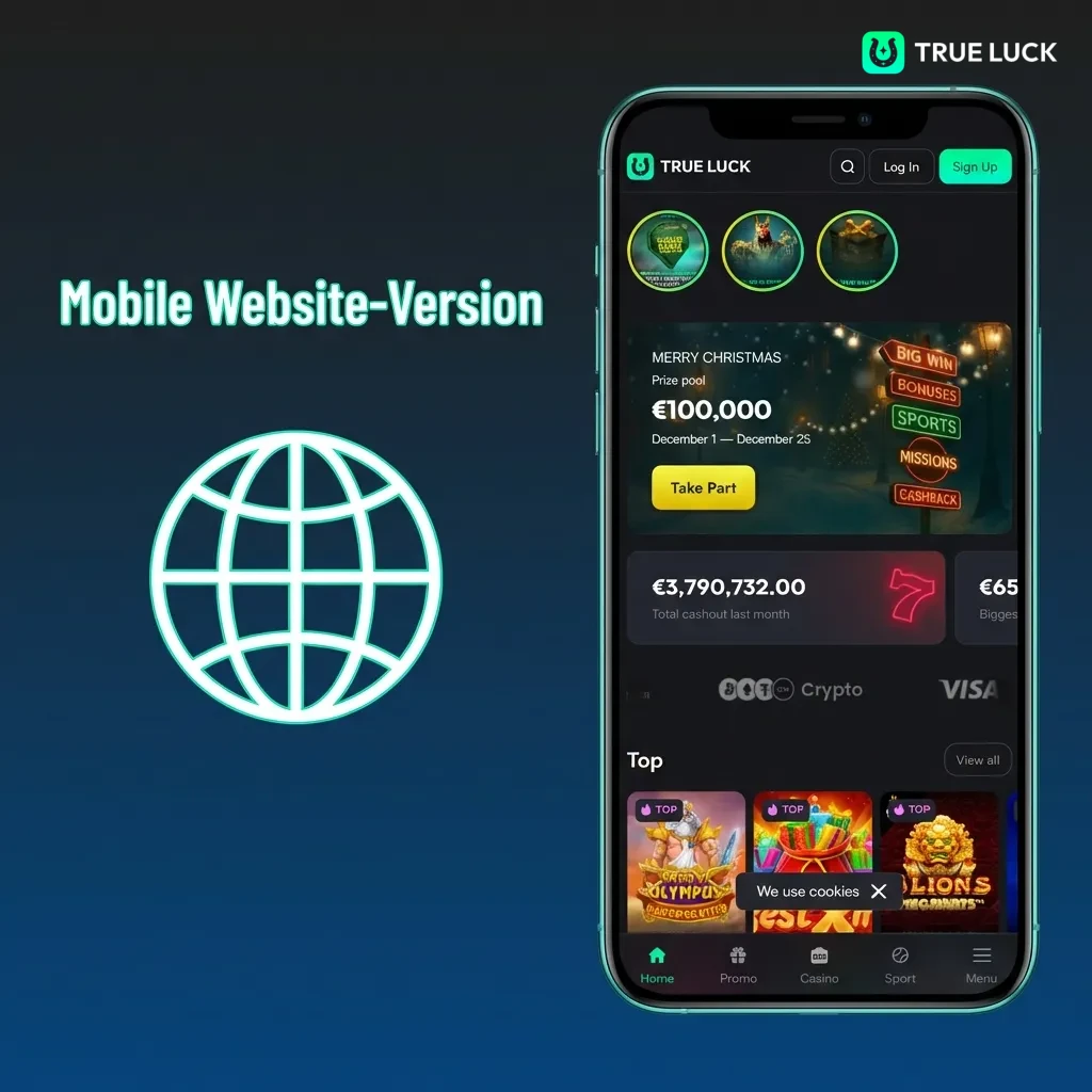 TrueLuck mobile website displaying responsive design features accessible on smartphone and tablet browsers