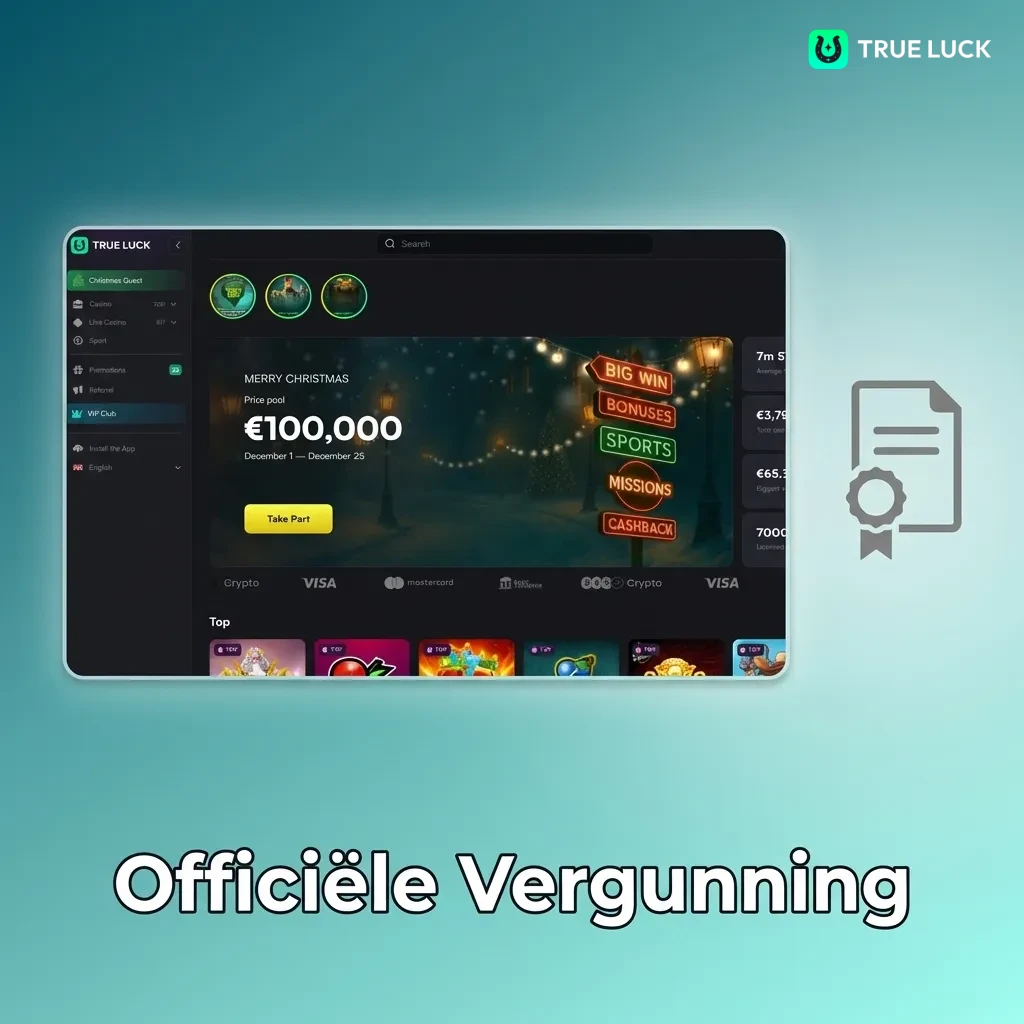 TrueLuck officiële kansspelvergunning certificaat met internationale goedkeuring voor veilig en eerlijk online gokken