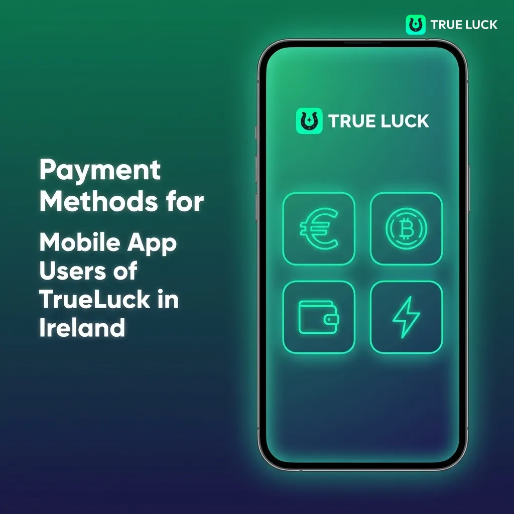 TrueLuck Ireland mobile app payment options including Visa, Mastercard, Skrill, Neteller, Apple Pay, and bank transfers
