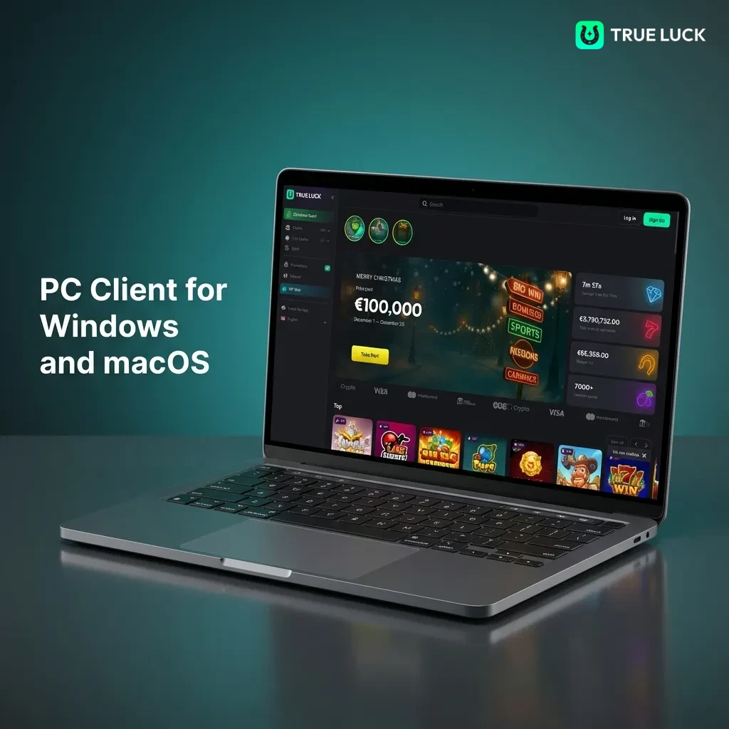 TrueLuck casino accessible through web browsers on Windows and macOS computers, no download required