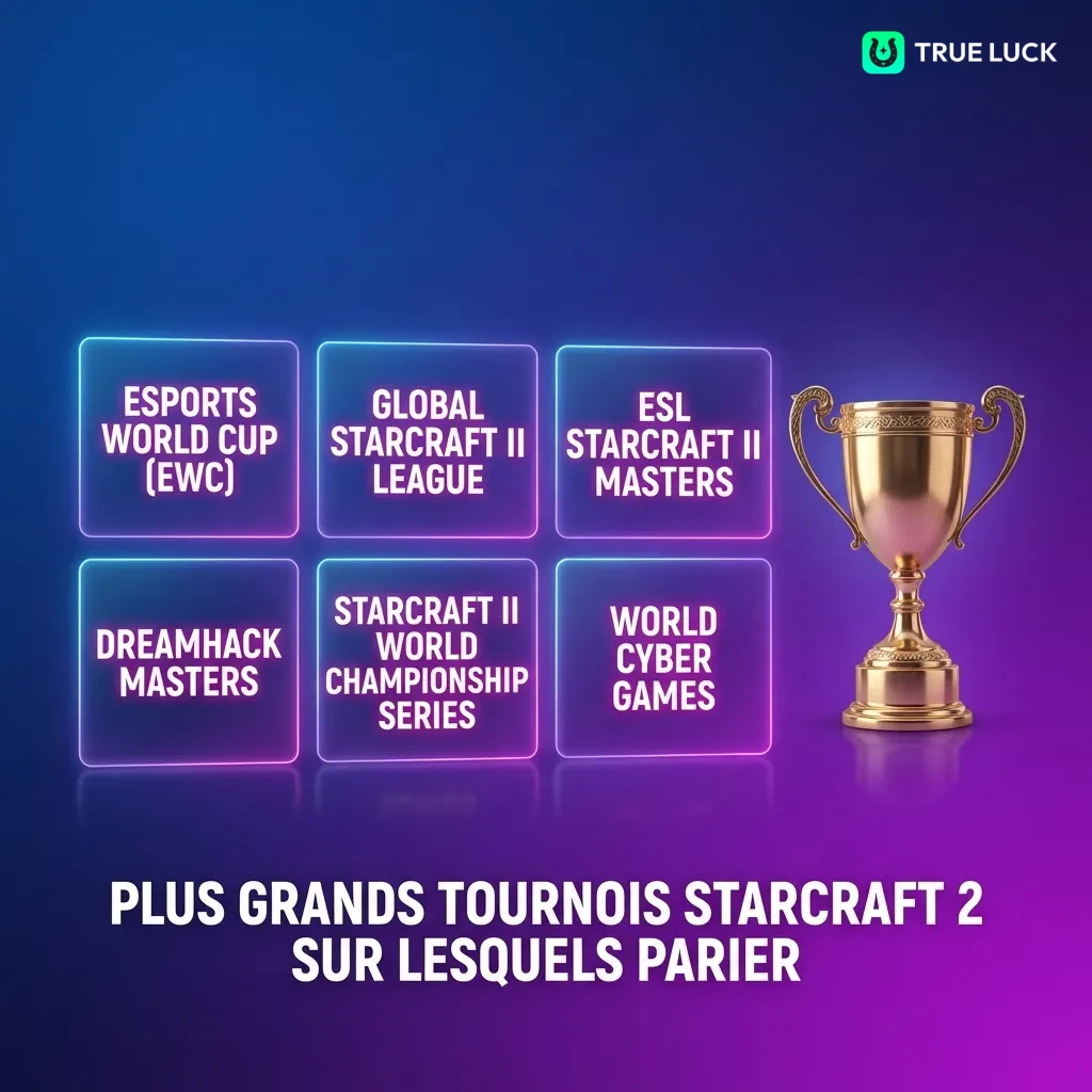 Major StarCraft II tournaments including GSL, ESL Pro Tour, and Esports World Cup for competitive gaming betting opportunities
