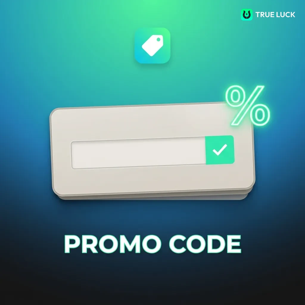 TrueLuck promo codes SLOTS250, LIVE250, and SPORT100 displayed for casino and sports bonuses