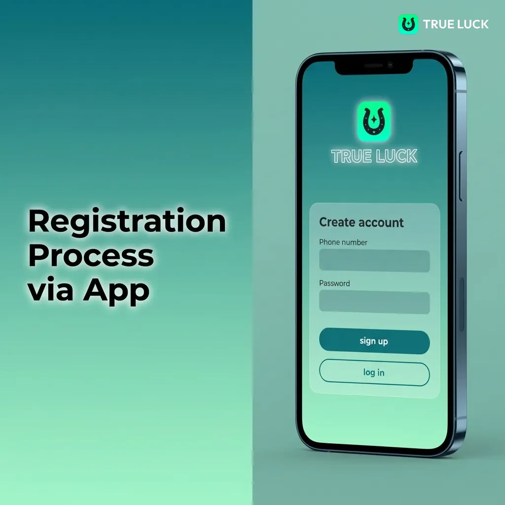 Step-by-step guide showing how to create a TrueLuck account using the mobile app registration process