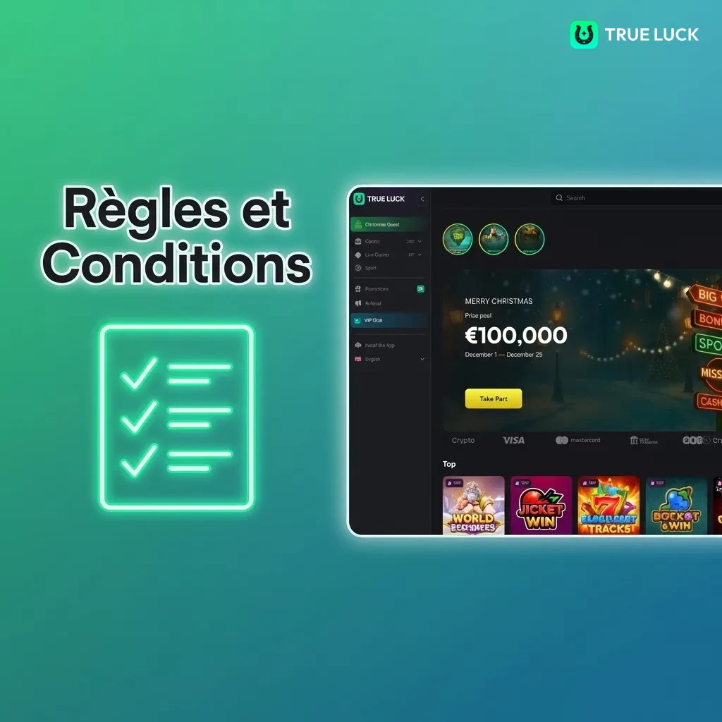 TrueLuck casino rules page showing age restrictions, account limits, verification requirements, and fair play conditions