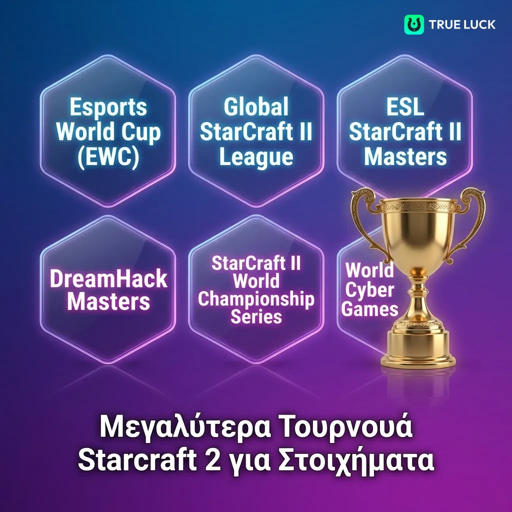 StarCraft 2 tournament logos and competitive gaming scene with elite players and prize pool information