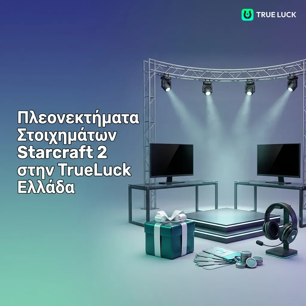 TrueLuck Greece platform showcasing StarCraft 2 betting advantages with welcome bonus and Greek language support