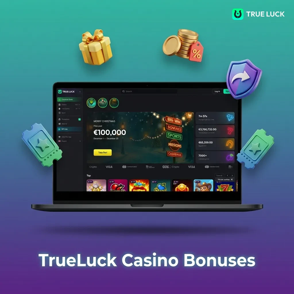TrueLuck Casino offers welcome bonuses up to €4,000 for slots and €2,000 for live casino, plus reload and cashback deals.