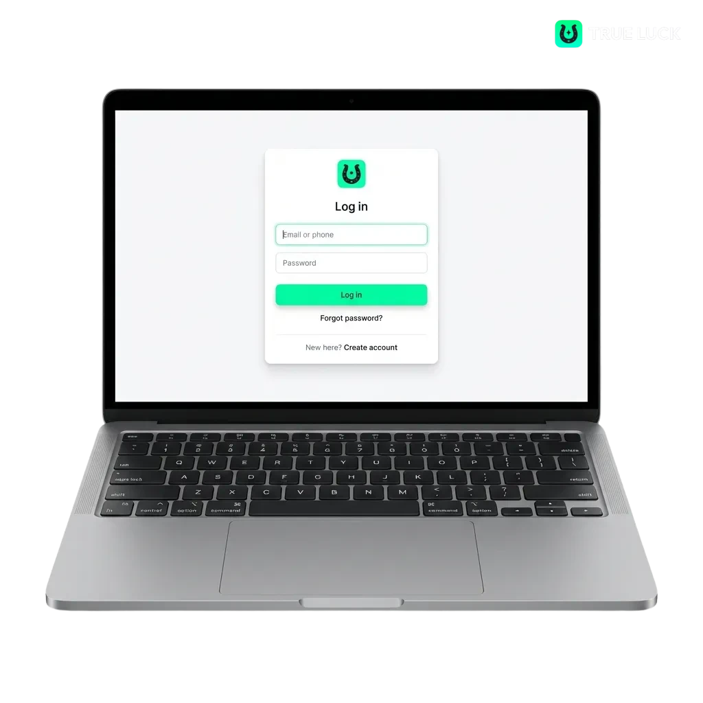 Σελίδα σύνδεσης TrueLuck με πεδία εισαγωγής email/username και κωδικού για ελληνικούς χρήστες