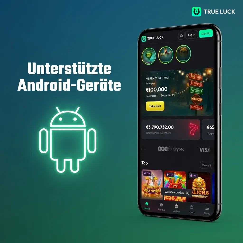 Liste kompatibler Android-Geräte für TrueLuck PWA, einschließlich Samsung, Google Pixel, Xiaomi und anderen Marken