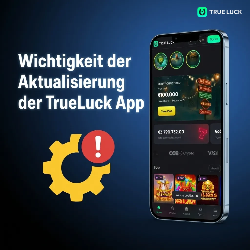 TrueLuck App-Update auf Smartphone-Bildschirm zeigt verbesserte Sicherheit, neue Zahlungsmethoden und optimierte Performance
